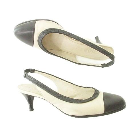 CHANEL シャネル バイカラー パンプス ココマーク ヒール イタリア製