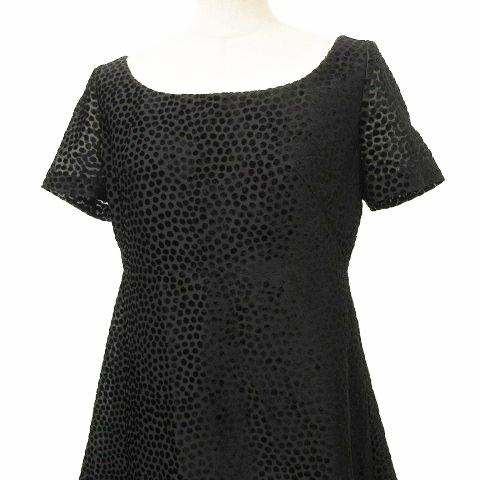 シビラ SYBILLA ドット ワンピース 半袖 切替 フレア 42 黒 ブラック