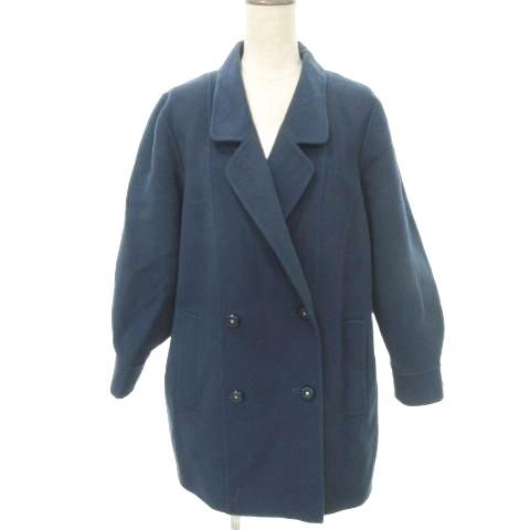 レリアン Leilian Pコート ウール ダブル 無地 厚手 13+ Lサイズ 青