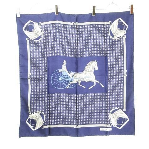 中古 セリーヌ Celine スカーフ マカダム ロゴマーク 馬車 馬具 馬柄 総柄 大判 正方形 スクエア ストール ショール ネイビー 紺 Italy製 ベクトル 古着 053 ブランド古着販売のベクトル 通販 Yahoo ショッピング