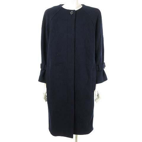 中古 ミラオーウェン Mila Owen ボリュームスリーブ ノーカラー コクーン コート ウールブレンド ネイビー 紺 0 09wfc 18aw レディース 新しい季節
