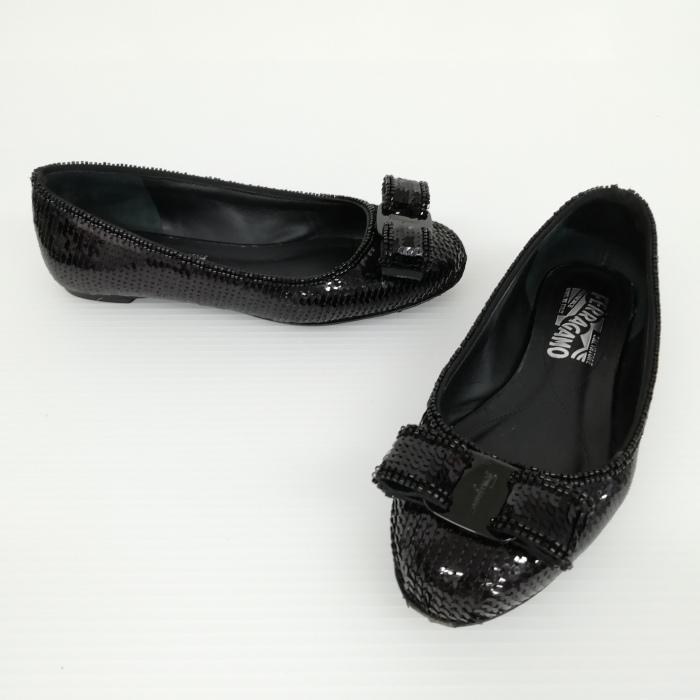 Ferragamo フラットシューズ 黒 グリッター