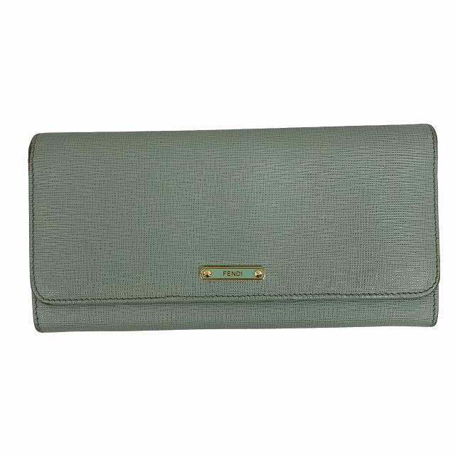 フェンディ FENDI 2つ折り 長財布 ロングウォレット ロゴ金具 ミント 
