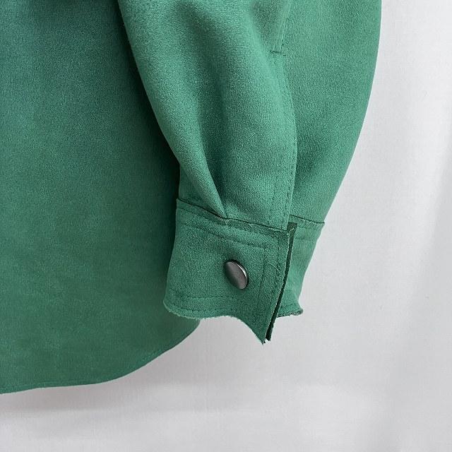 ザラ ZARA 美品 フェイク スエード オーバーサイズ シャツ ジャケット 無地 長袖 緑 グリーン XS 0216 レディース｜vectorpremium｜05