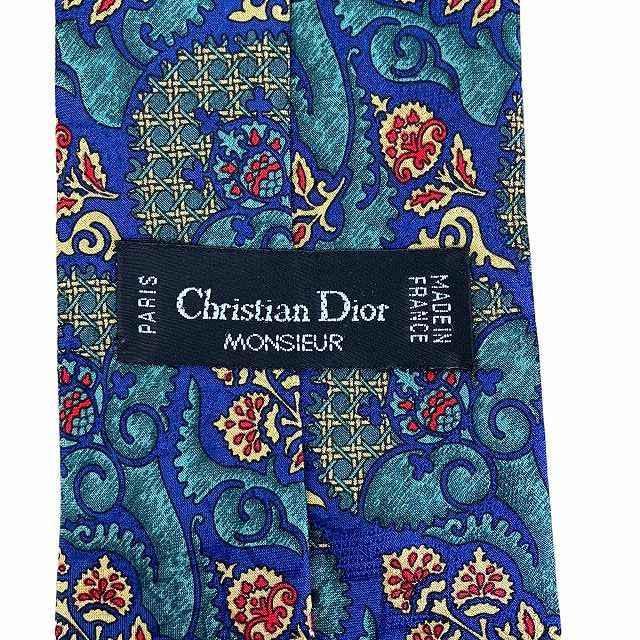 クリスチャンディオール Christian Dior ムッシュ MONSIEUR シルク100% ネクタイ ハンカチ 2点セット レギュラータイ 総柄 ロゴ 青 ブルー｜vectorpremium｜06