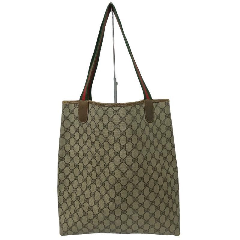 GUCCI ボストンバッグシェリーラインGG PVC レザーブラウン緑