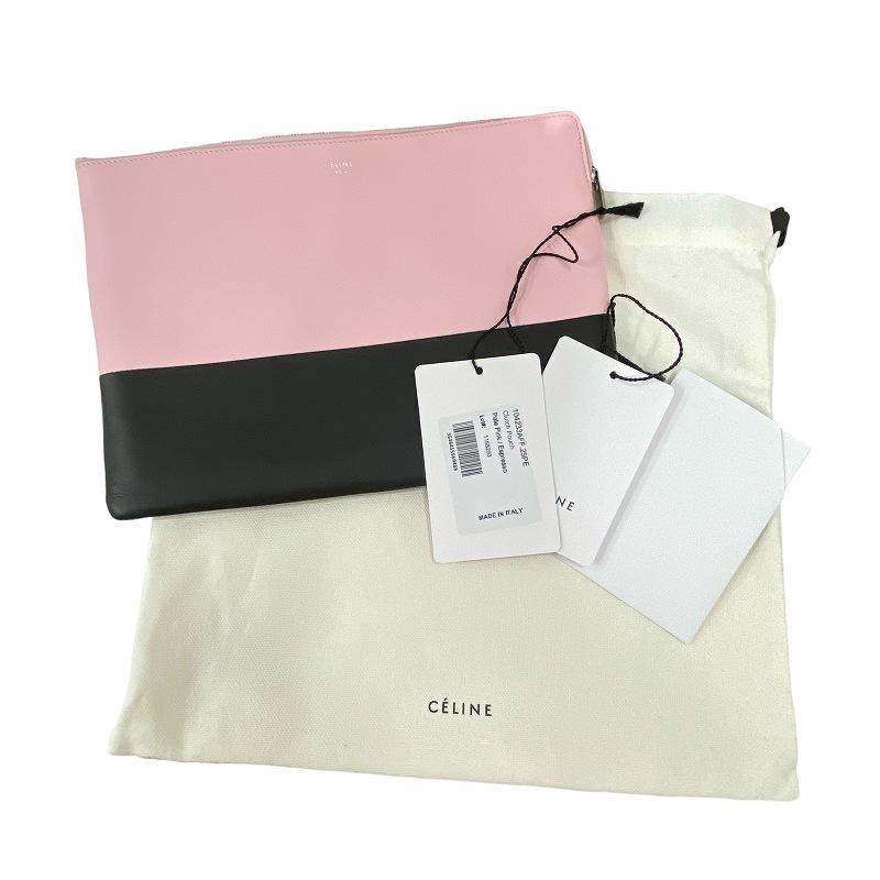 セリーヌ CELINE バイカラー クラッチバッグ ポーチ ラムスキン レザー 