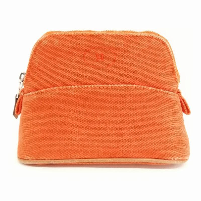 エルメス HERMES ボリードポーチ ミニ コットン オレンジ シルバー金具 HERMES エルメス ボリードポーチ ミニミニ コットン シルバー