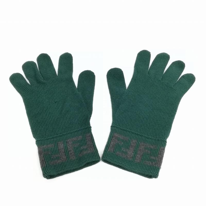 FENDI（フェンディ） ニット 手袋 グローブ ズッカ柄 FF柄 グリーン