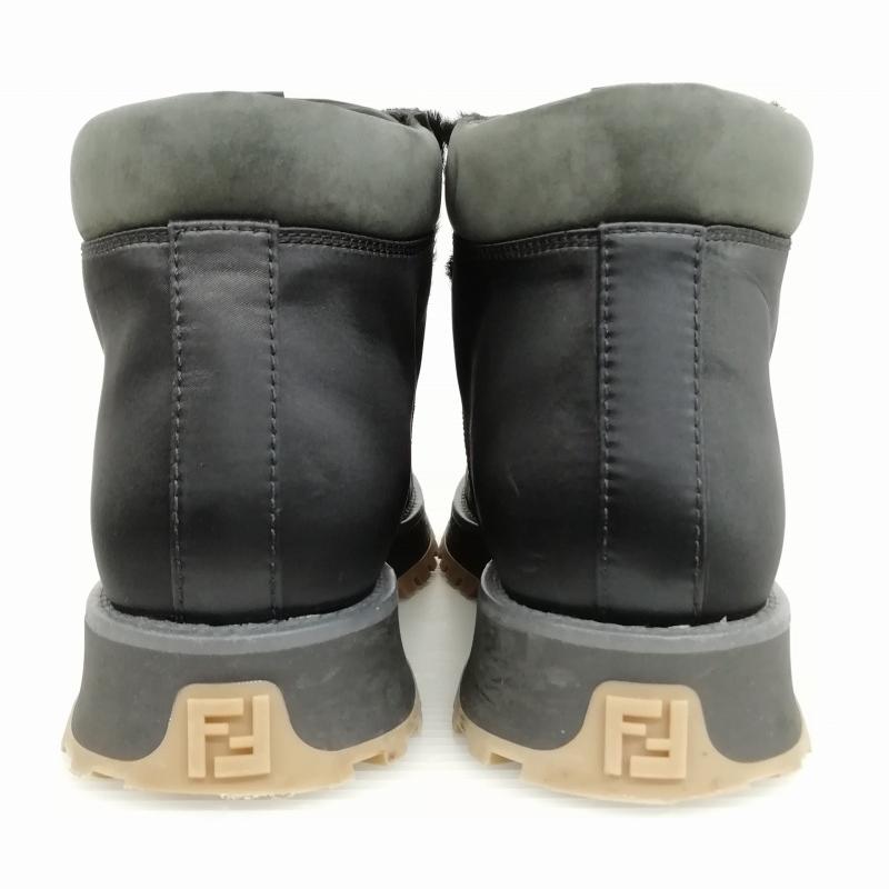 極美 FENDI フェンディ22AW ファー ハラコ レザー マウンテンブーツ FENDI（フェンディ） FENDI 22AW ファー 切替 マウンテンブーツ レース