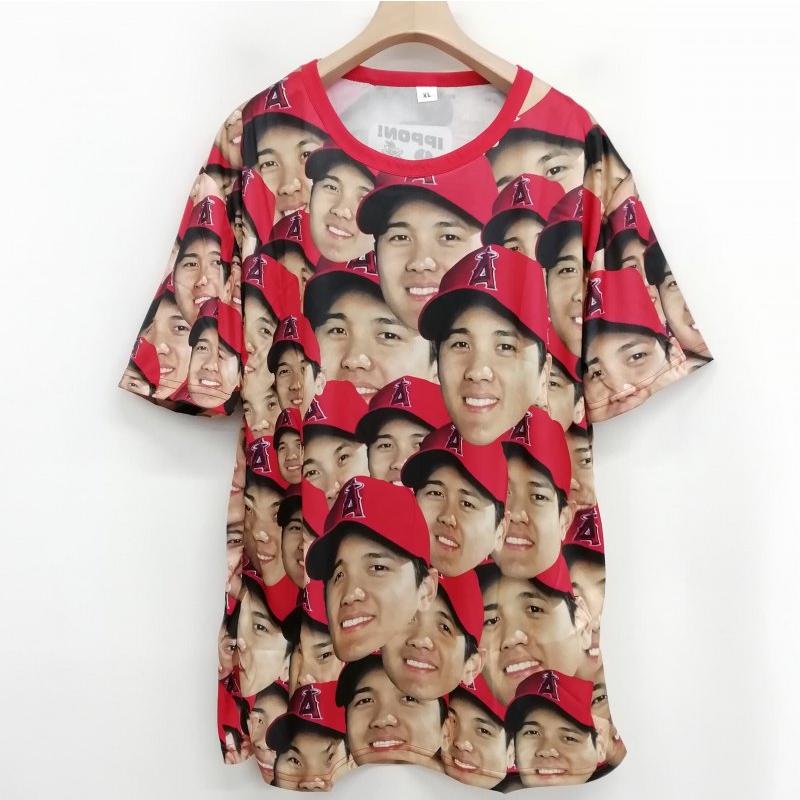 エンゼルス 選手顔プリント Tシャツ XL 2021 ロサンゼルス エンゼルス 大谷翔平 顔だらけ Tシャツ 球場限定 XL