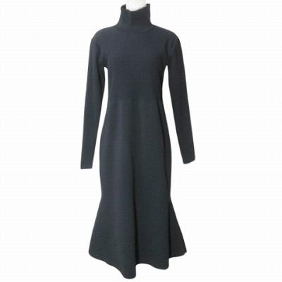 美品　NOBLE ノーブル　カラーブロックニットワンピース　濃紺　マーメイド NOBLEノーブルカラーブロックニットワンピースネイビーマーメイド