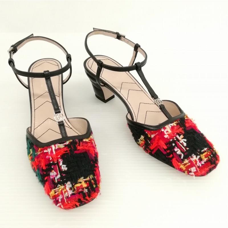 GUCCI グッチ ツイード Tストラップ サンダル パンプス 35.5 ブラック  