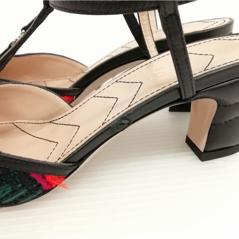 GUCCI グッチ ツイード Tストラップ サンダル パンプス 35.5 ブラック  