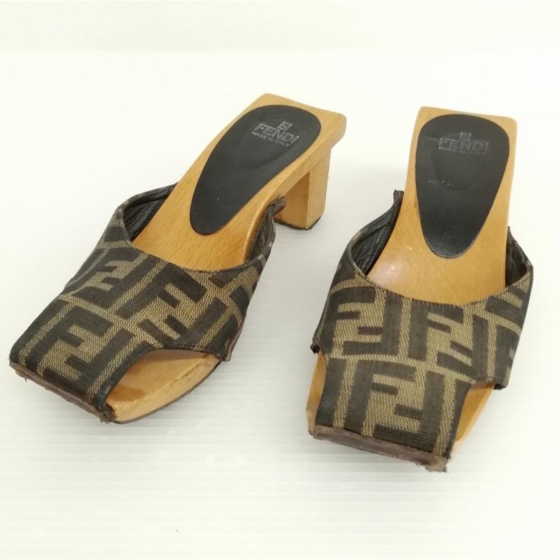 FENDIズッカ柄ミュール FENDI フェンディ ズッカ柄 ウッド ミュール サンダル 36.5