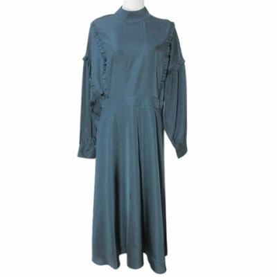 フリル付きハイネック ロングワンピース ダークブルー 楽天市場