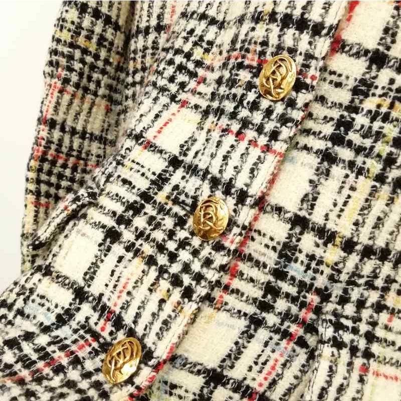 SONIA RYKIEL - チェック ツイード ノーカラー ジャケット 金ボタン フランス製 38 ソニアリキエル SONIA RYKIEL チェック ツイード ノーカラー