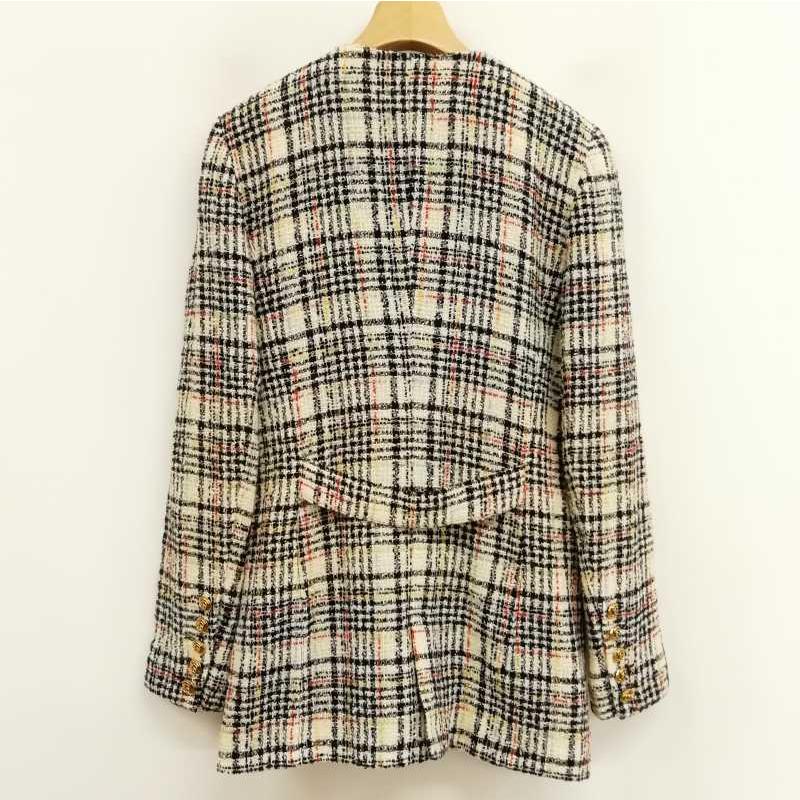 SONIA RYKIEL - チェック ツイード ノーカラー ジャケット 金ボタン フランス製 38 ソニアリキエル SONIA RYKIEL チェック ツイード ノーカラー