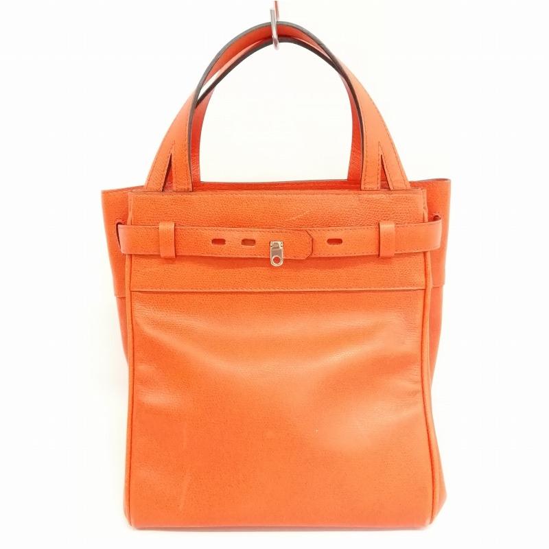 ヴァレクストラ Valextra Bキューブ レザー ハンドバッグ オレンジ系  