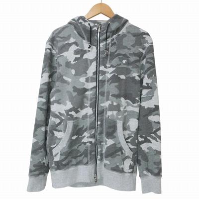 迷彩ロゴ グレー パーカー 美品 Z ZEGNA ジー ゼニア 迷彩 総柄 ロゴ ジップアップ パーカー