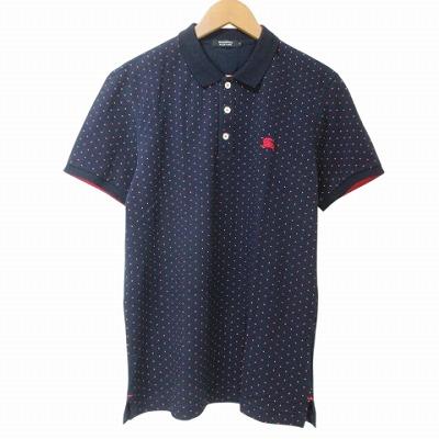 バーバリーブラックレーベル メンズL相当 ポロシャツ 鹿の子 ホースロゴ ブルー BURBERRY BLACK LABEL バーバリーブラックレーベル ポロシャツ