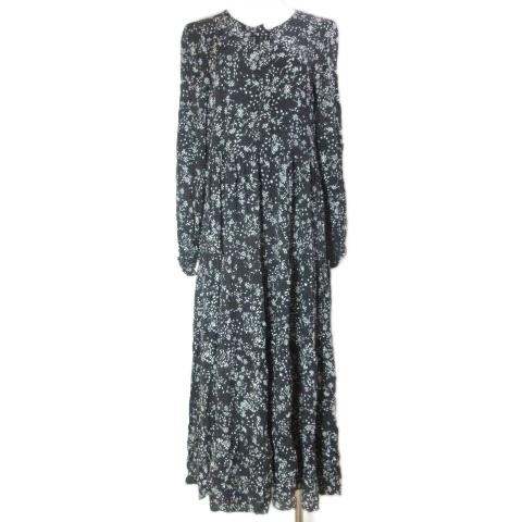 ZARA（ザラ） ロングワンピース 長袖 花柄 ギャザーフレア レーヨン S