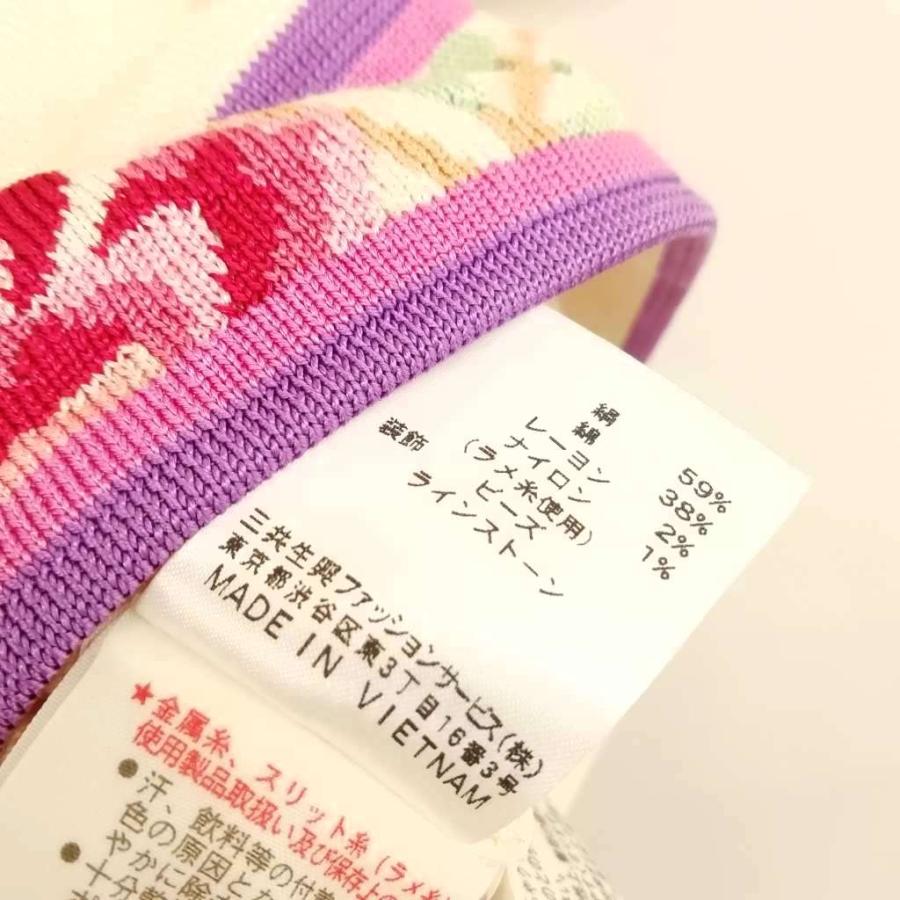 【中古】レオナール LEONARD 花柄 ラインストーン 刺繍 シルク コットン ニット トップス 半袖 LL クリーム系 LEONARD（レオナール） 花柄 ラインストーン 刺繍 シルク コットン