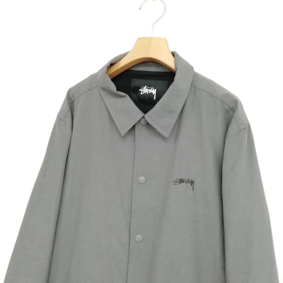 STUSSY コーチジャケット 刺繍ロゴ レーヨン グレー L STUSSY（ステューシー） コーチ ジャケット ロゴ刺繍 ポリエステル