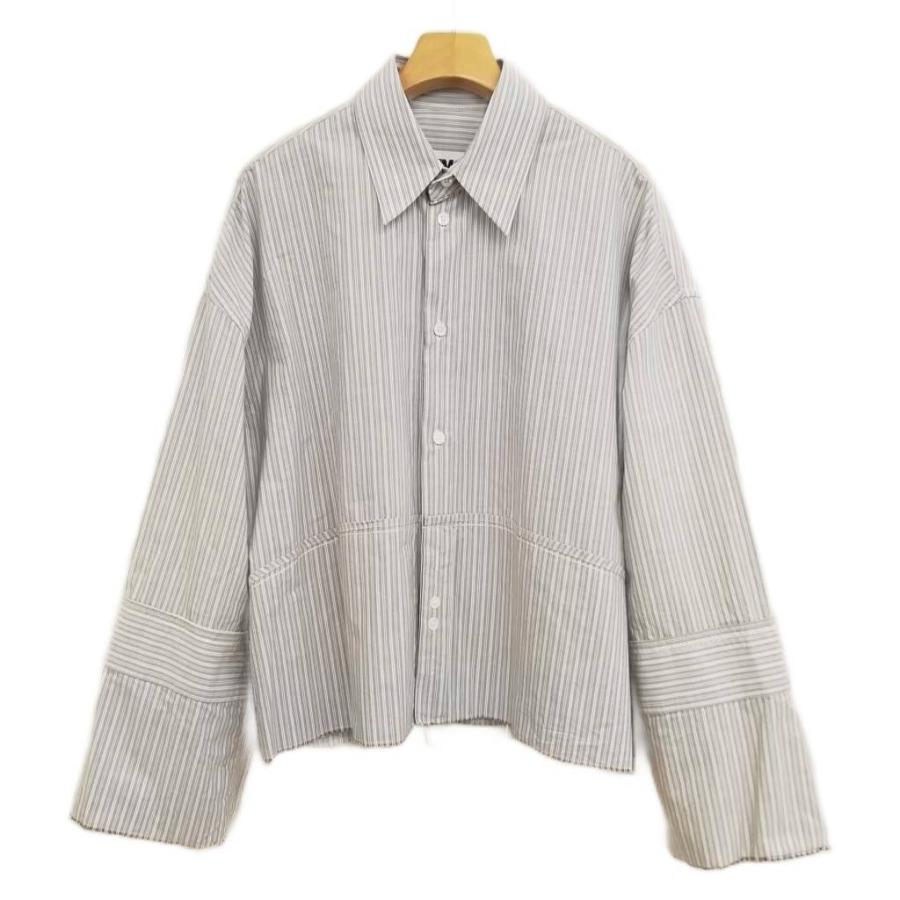 【中古】エムエムシックス メゾンマルジェラ MM6 23SS カットオフ クロップド ストライプ シャツ 36 グレージュ系 エムエムシックス メゾンマルジェラ MM6 Maison Margiela 23SS カット