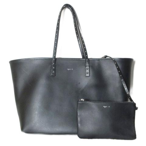 【美品】agnes b.アニエスベーボヤージュ　ブラックレザートートバッグ アニエスベー ボヤージュ Agnes b. VOYAGE レザートートバッグ ポーチ
