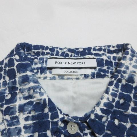 美品 フォクシーニューヨーク ノースリーブ プリーツ 切り替え シャツワンピース フォクシーニューヨーク COLLECTION パンチングシャツワンピース 34219