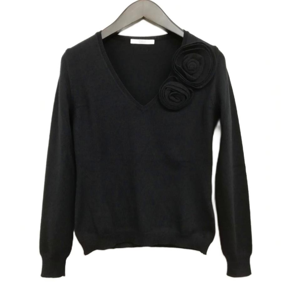 美品 REDValentino レッドヴァレンティノ フラワーモチーフ 長袖 クルーネック ショート丈 ケーブルニット セーター XS ブラック レディース 古着 中古 USED レッド ヴァレンティノ RED VALENTINO フラワーモチーフ ウール ニット