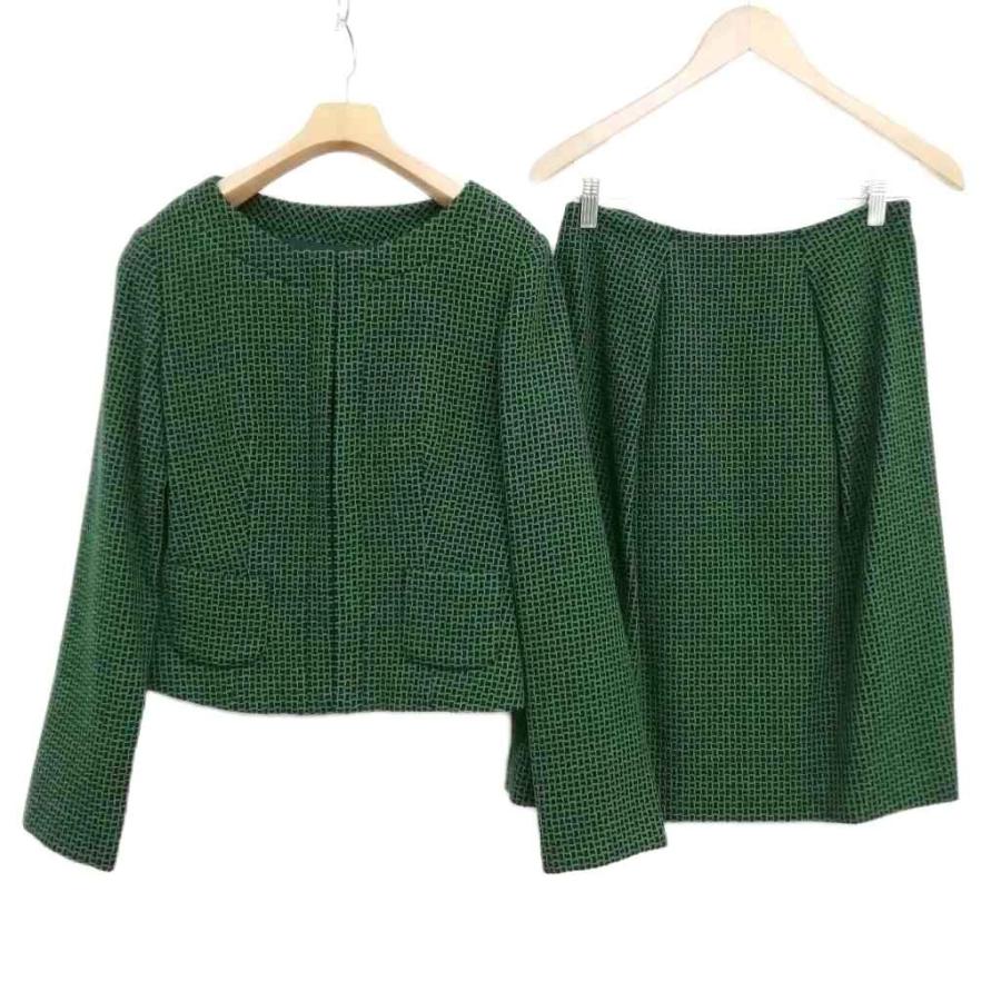 【中古】シビラ SYBILLA ツイード スーツ セットアップ フレア スカート ジャケット 美品 L グリーン ネイビー シビラ SYBILLA ツイード スーツ セットアップ フレア スカート