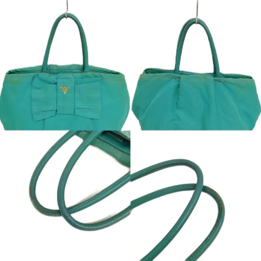 PRADA（プラダ） リボン ナイロン トートバッグ ハンドバッグ ブルー系 