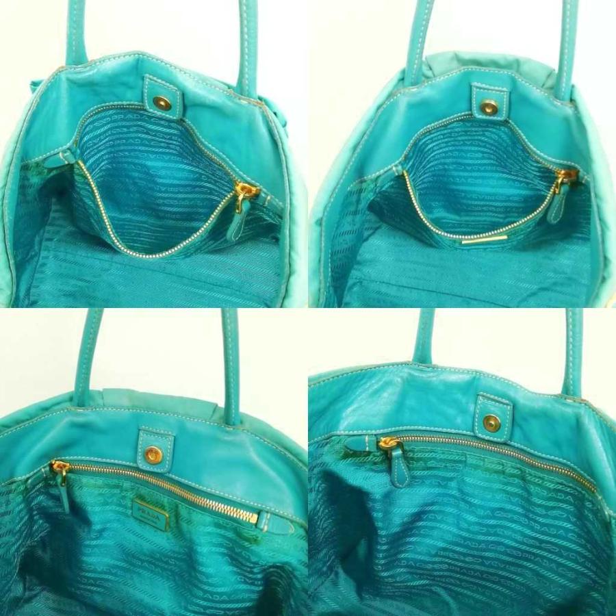 PRADA プラダ リボン トートバッグ ブルー ナイロン ゴールドロゴ PRADA（プラダ） リボン ナイロン トートバッグ ハンドバッグ ブルー系