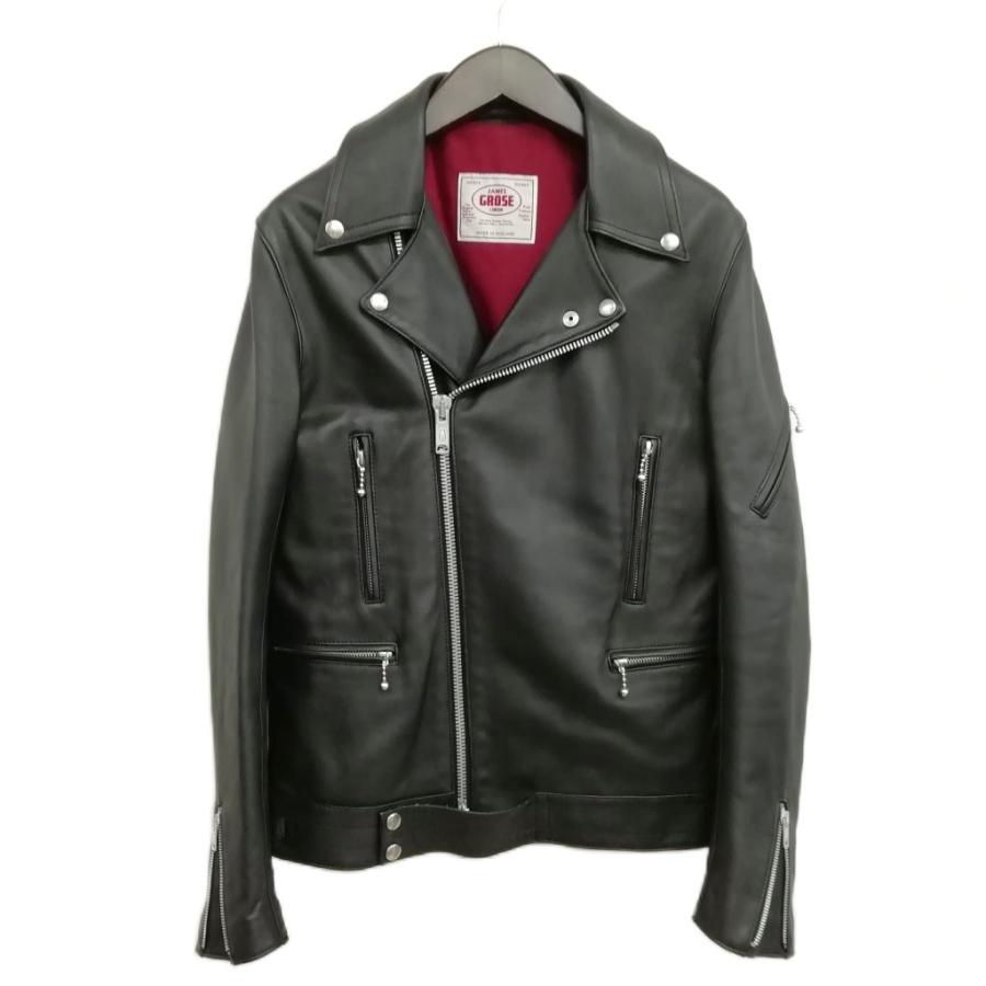 【中古】ジェームスグロース JAMES GROSE ラムレザー ダブル ライダース ジャケット 羊革 美品 36 ブラック メンズ ジェームスグロース JAMES GROSE ラムレザー ダブル ライダース