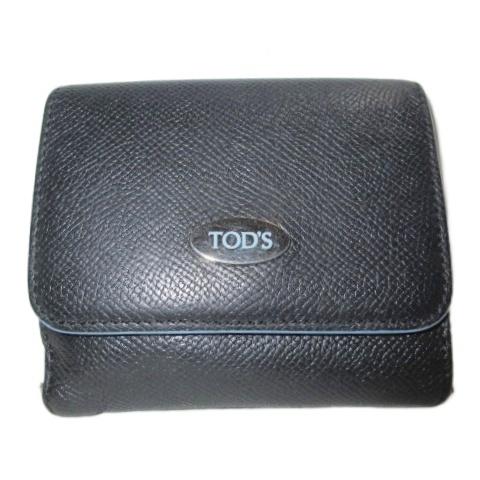 トッズ TOD'S 財布 二つ折り レザー 小銭入れあり ブラック ブルー /X