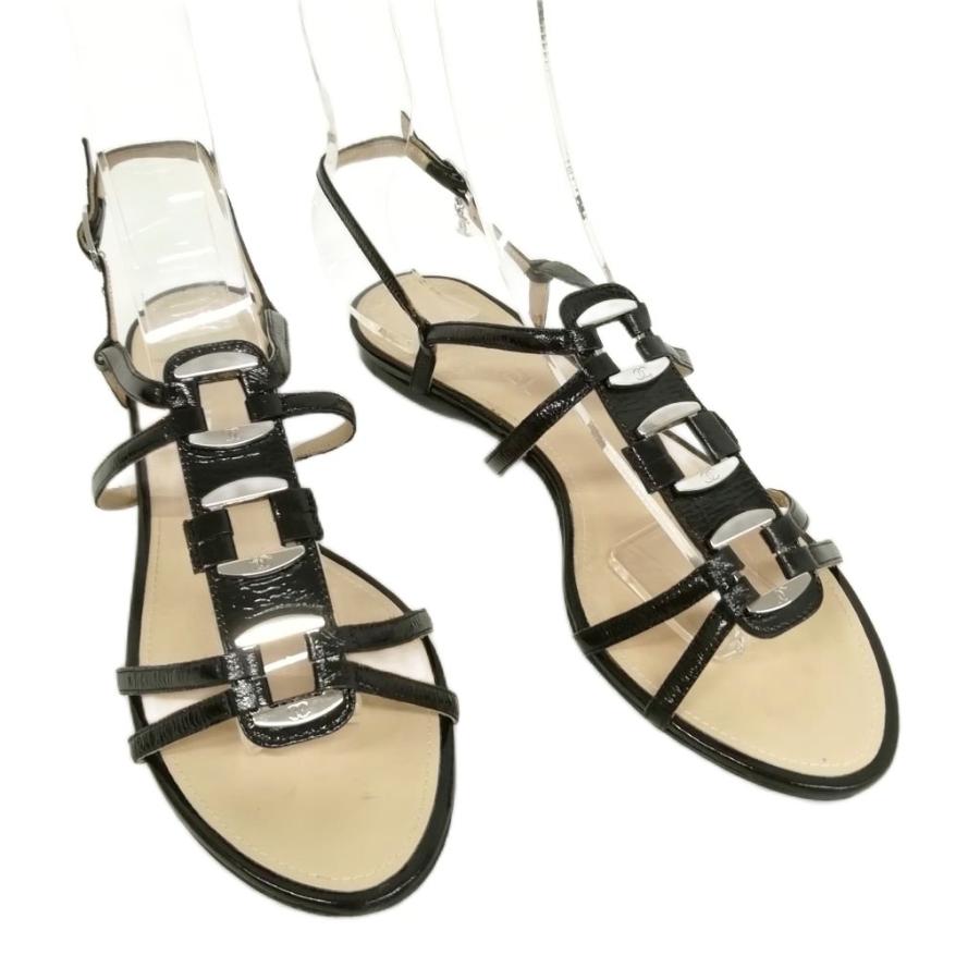 CHANEL ストラップサンダル　サイズ371/2 CHANEL（シャネル） ココマーク ロゴ ストラップ サンダル フラット