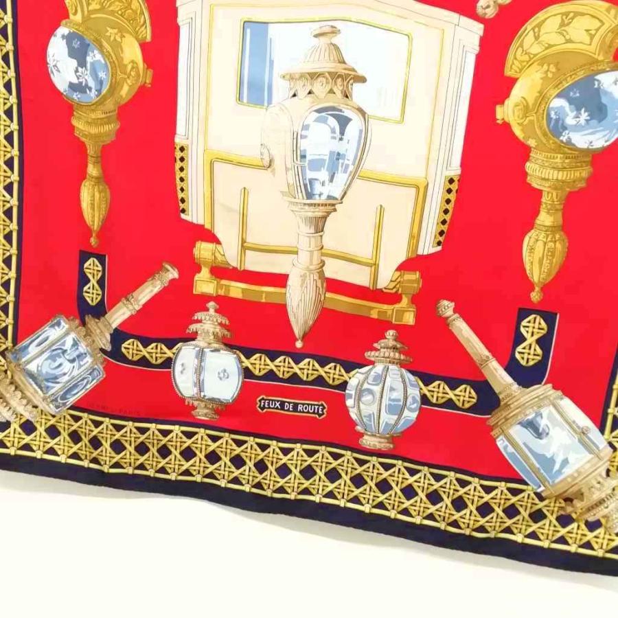 良品HERMES【エルメス】スカーフ FEUX DE ROUTE 馬車のランタン HERMES（エルメス） HERMES Feux De Route 馬車のランタン カレ90 大判