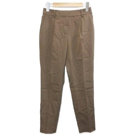 【美品】PLST ノーカラ―パンツスーツ コンフォートリュクス 茶色 S/XS プラステ PLST コンフォートリュクステーパードパンツ ワンタック