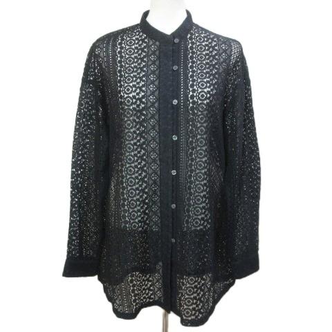 プラステ PLST 美品 レーススタンドカラーブラウス シャツ 長袖 M 黒
