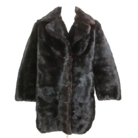 ミンク 毛皮 コート ジャケットブラック ダークブラウン 15 XL ショール付 ミンクコート ジャケット 毛皮 ハーフ ブラウン系 /X レディース