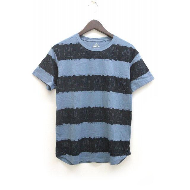 ユニクロ UNIQLO SPRZ NY Tシャツ ボーダー 柄 アート 半袖 S ブルー 