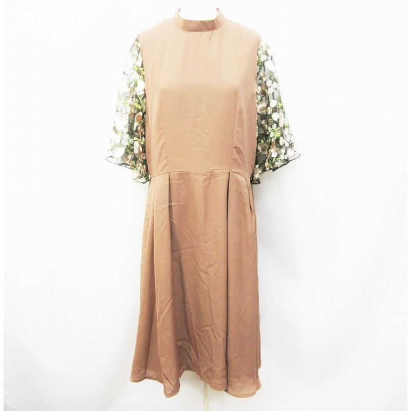 中古 メルロープリュス Merlot Plus ワンピース 半袖 袖レース 花柄 スタンドカラー ロング丈 フレア 2 M相当 茶 ブラウン 黒 ブラック ベクトル 古着 064 ブランド古着販売のベクトル 通販 Yahoo ショッピング