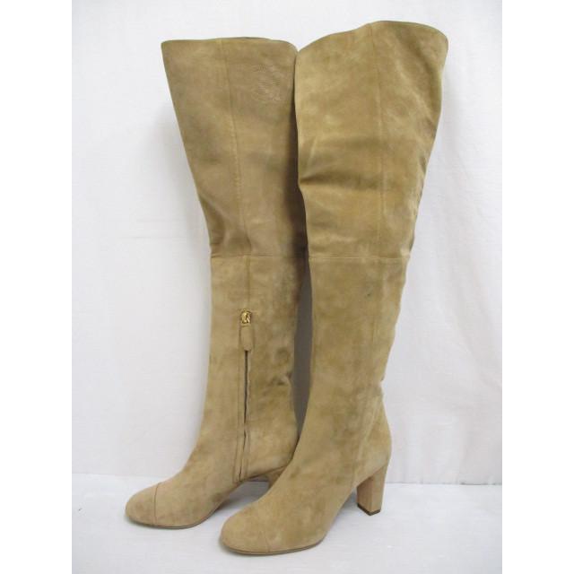 未使用品 シャネル CHANEL スエード ニーハイ ロング ブーツ ココ