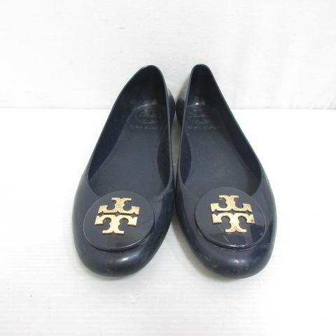 トリーバーチ TORY BURCH ラバー フラット バレエ シューズ パンプス 22cm相当 濃紺 ネイビー ゴールド 靴 ロゴ ☆AA★ レディース｜vectorpremium｜02