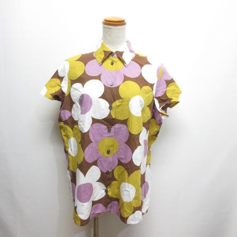CELINE（セリーヌ） 花柄 フラワー 半袖 シャツ ブラウス 38 茶 