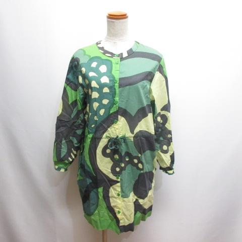 マリメッコ marimekko 長袖 バンドカラー シャツ ワンピース 36 緑 