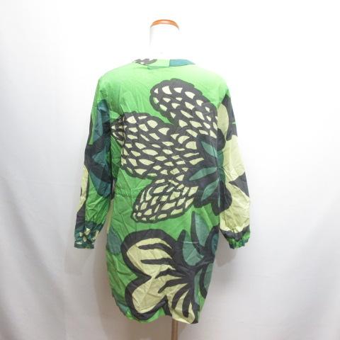 マリメッコ marimekko 長袖 バンドカラー シャツ ワンピース 36 緑 