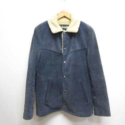 【中古】ショットSCHOTT 牛革 スエード ボア ランチ ジャケット コンチョボタン 36 ネイビー 紺 ブルゾン 7543 正規品 ショット SCHOTT 牛革 スエード ボア ランチ ジャケット コンチョ